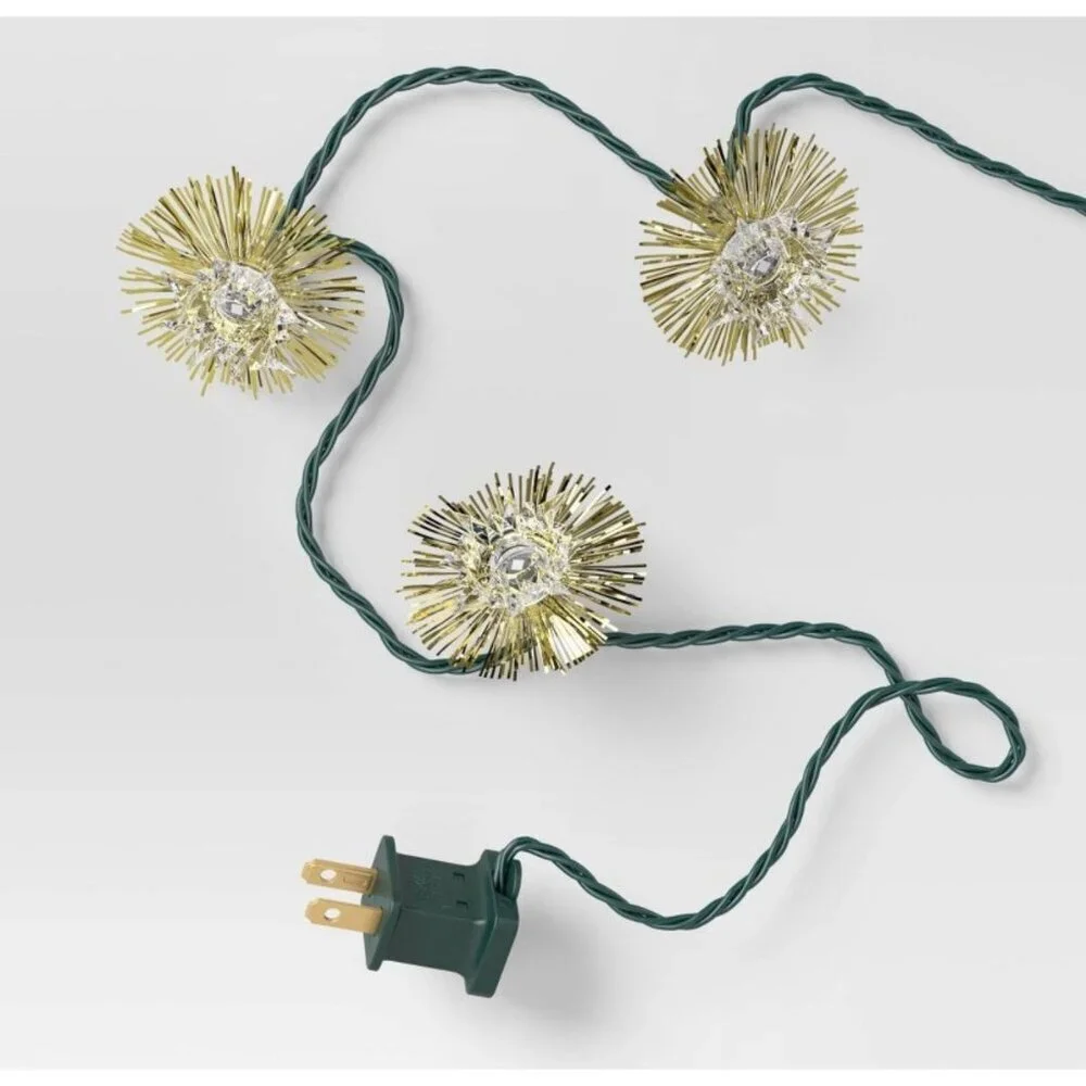 Target 20ct Christmas Tinsel Lights Gold  Warm White Lights Green Wire